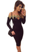 Sexy Gold Embroidered Off Shoulder Long Sleeve Midi Dress